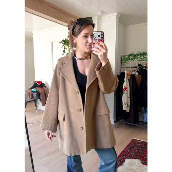 Max Mara Camel Brown Virgin Wool Mid Length Winter Coat US 14 - Picture 14 of 15